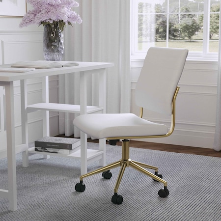 Martha Stewart Ivy Upholstered Office Chair in White/Polished Brass CH-220921-1-WH-GLD-MS